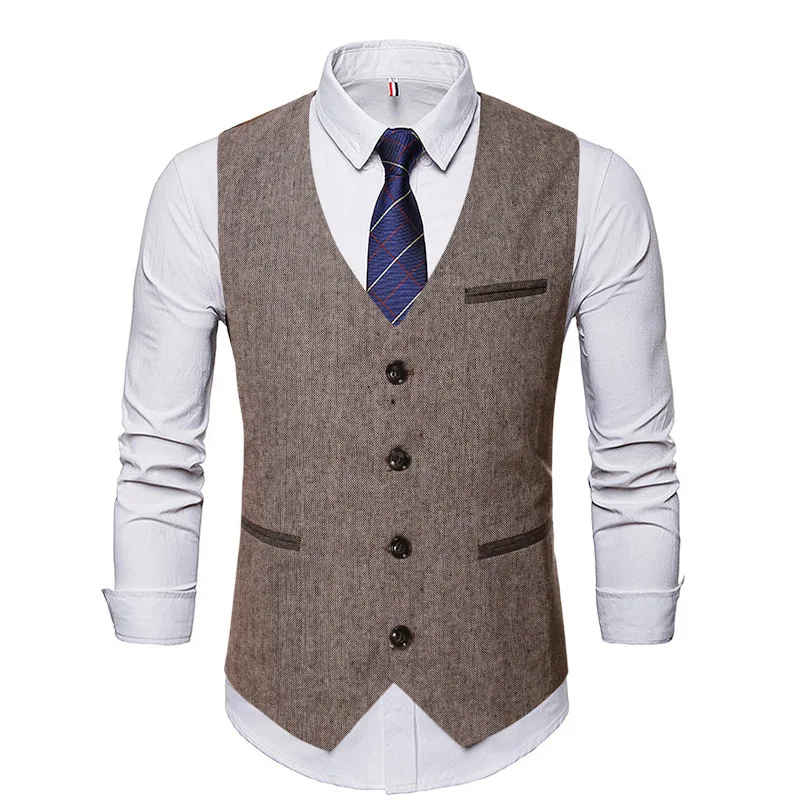 New Men Casual Retro Single-Breasted Suit Vest With Belt Elegant Sleeveless Work Wear Clothing Male Overcoat