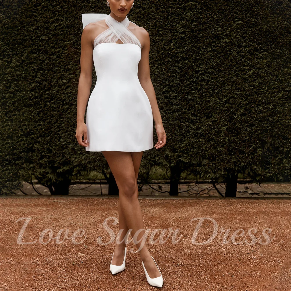 

Short Mini Princess Wedding Dress Simple A Line Sleeveless Bridal Gowns Strapless Halter Bride Dresses robe de mariée