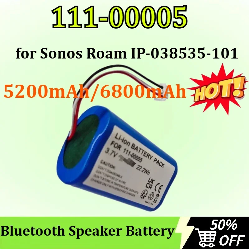 SWZY Newly upgraded 111-00005 3.7V 5200mAh/6800mAh Replacement Bluetooth Speaker Battery for Sonos Roam IP-038535-101