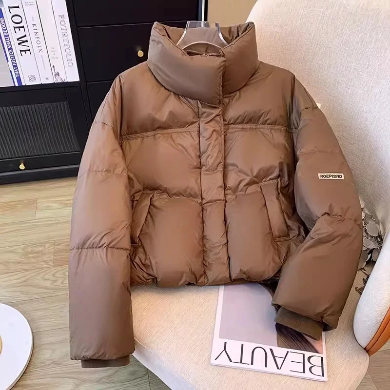 Black Stand up collar Bread Down Jacket For women 2024 Winter New Korean Loose Short Down Coat Female Warm Parkas Outwear