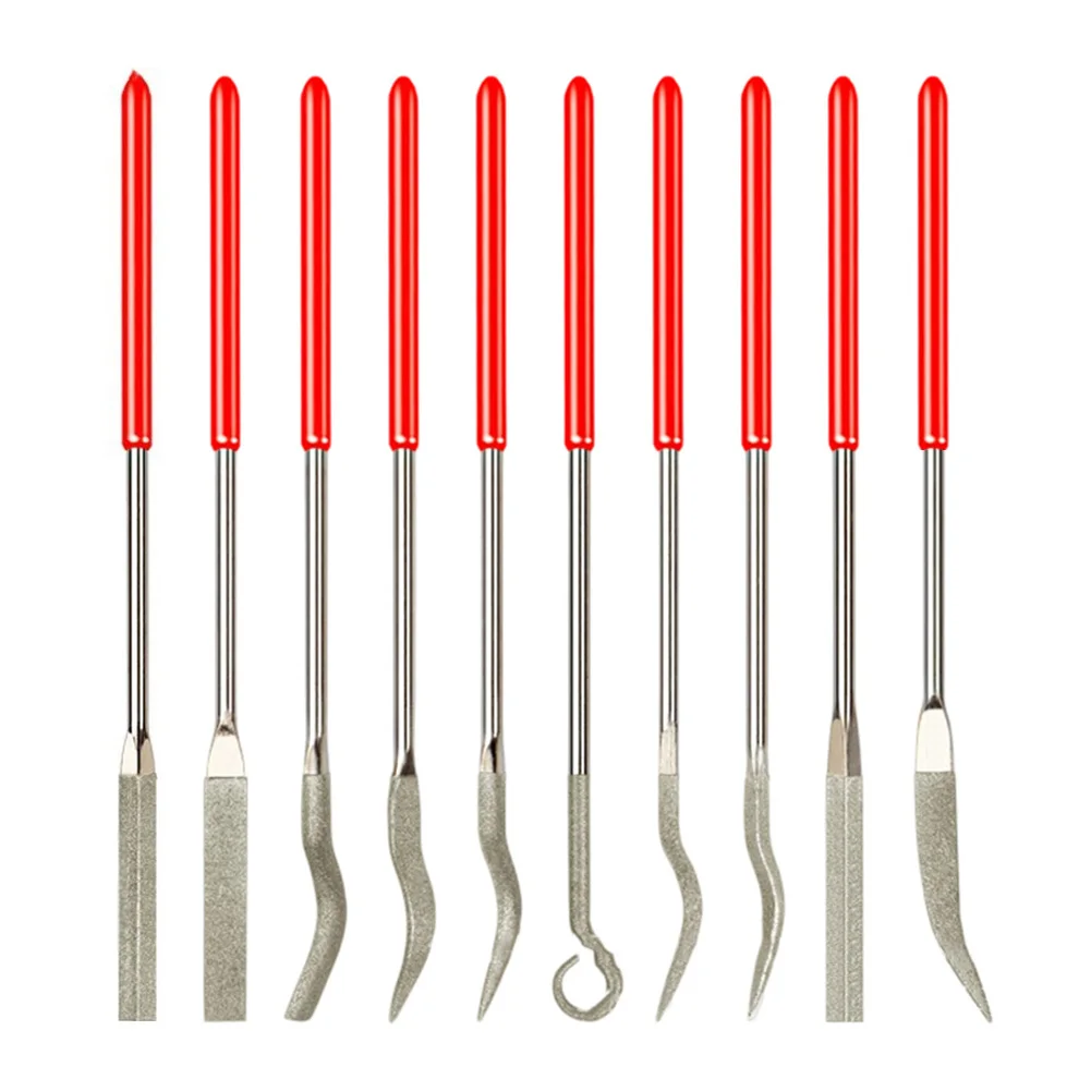 10 قطعة مجموعة ملفات مطلية بالألماس مع مقابض مطاطية مريحة ملفات بندقية معدنية صغيرة ملف مجوهرات أدوات يدوية دقيقة 2025