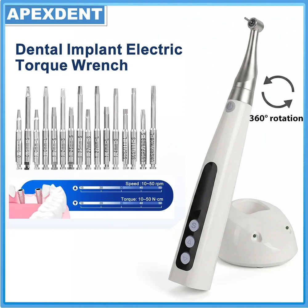 APEXDENT Dental Electric Torque Wrench With 16Pcs Screwdriver Wireless Implant Contra Angle Motor Dentistry Equipments