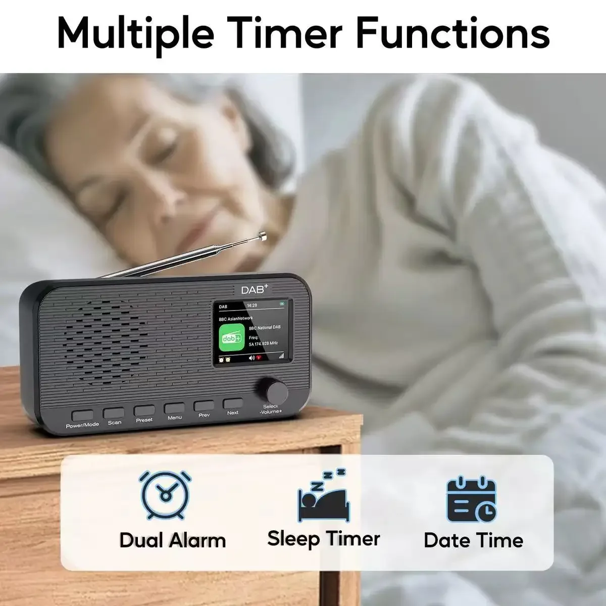 Digitaler Schreibtischwecker DAB DAB+ FM Bluetooth Broadcasting Radio 2,4 Zoll Farb-LCD-Bildschirm Radio Unterstützt AUX MP3-Player