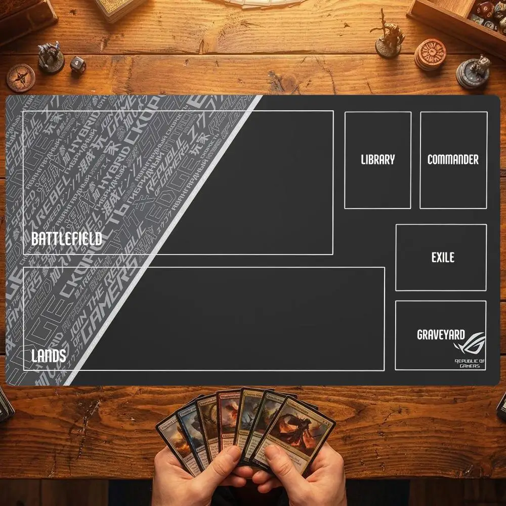 Modern Gamer Text TCG Playmat 35X60CM Battlefield Lands Magic Card Battle Mat Non‑Slip Durable Stitched Edge Tabletop Playmat