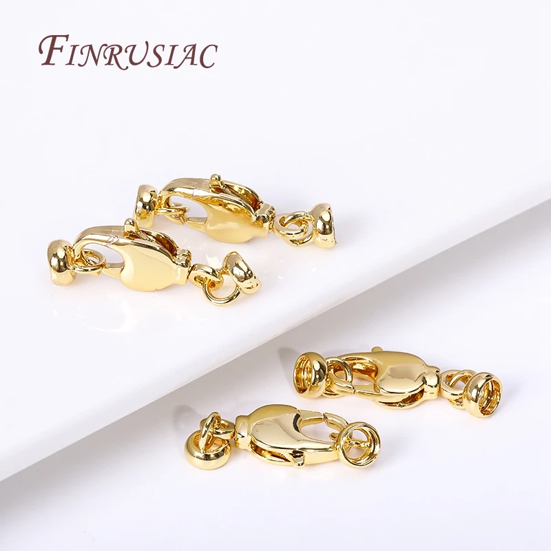 18K Gold Plated Brass Lobster Clasps For DIY Pearl Necklace Supplies Fashion Jewellery Connector Clasps End Caps Fastener Clasp