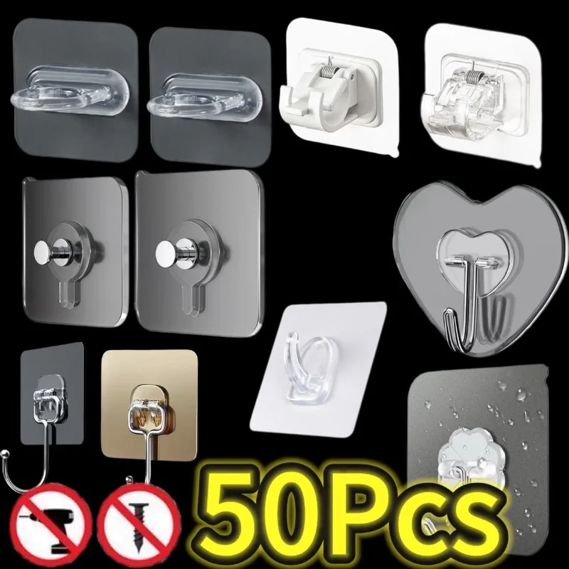 10-50 pçs ganchos transparente forte auto adesivo porta cabides de parede ganchos sucção carga pesada rack copo otário para cozinha banheiro