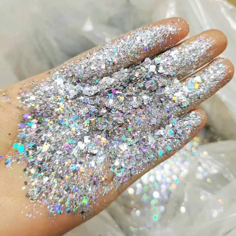 50g Laser Nail Glitter Vlokken Mix Holografische Sparkly Chunky Glitter Manicure DIY Reflecterende Losse Bulk Glitter Nail Art Pailletten