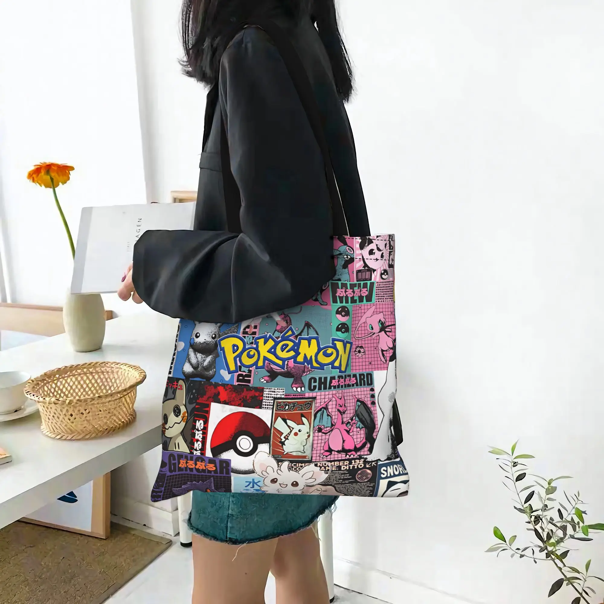 Customized Pokemon Women's Bag Campus Handbag Large Capacity  Canvas Tote Bag Foldable Chic Pattern