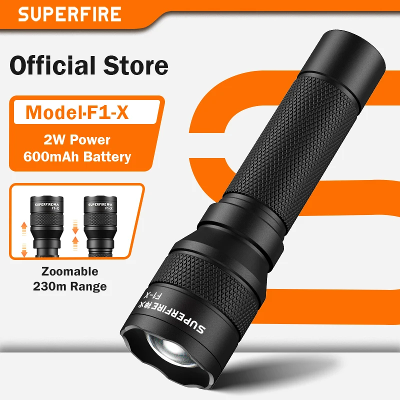 

SUPERFIRE F1-X светодиодный фонарик с возможностью масштабирования, 230 м, портативный перезаряжаемый супер яркий 18650, уличный фонарь для кемпинга