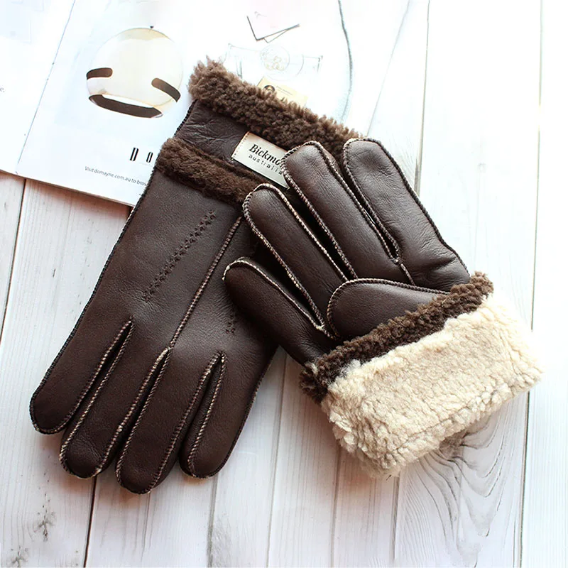 Winter Thickened Warm Leather Sheepskin Fur Gloves for Men Outdoor Activities Windproof and Cold Proof Motorcycle Riding Mittens