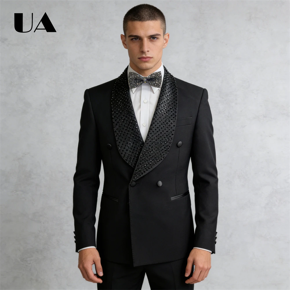 

ULBYANRY Brand Selection Men's Luxury Suit Set Double Breasted Beaded Suit Jacket with Pants, XS-3XL Prom Suit Attires