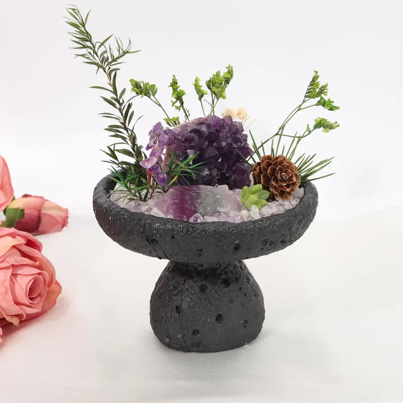 Exploding crystal bonsai micro-landscape natural crystal rough stone ornament amethyst cluster micro-landscape crystal potted