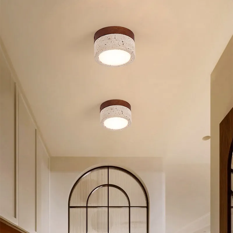 Japanese Wabi Sabi Yellow Travertine LED Ceiling Light Cave Stone for Corridor Aisle Cloakroom Bedroom Home Decor