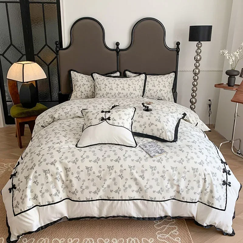 New Chinese 100% Cotton Printed Bedding Set High Quality Skin Friendly Sleeping Quilt Cover Kit Queen King Double Bed Linens