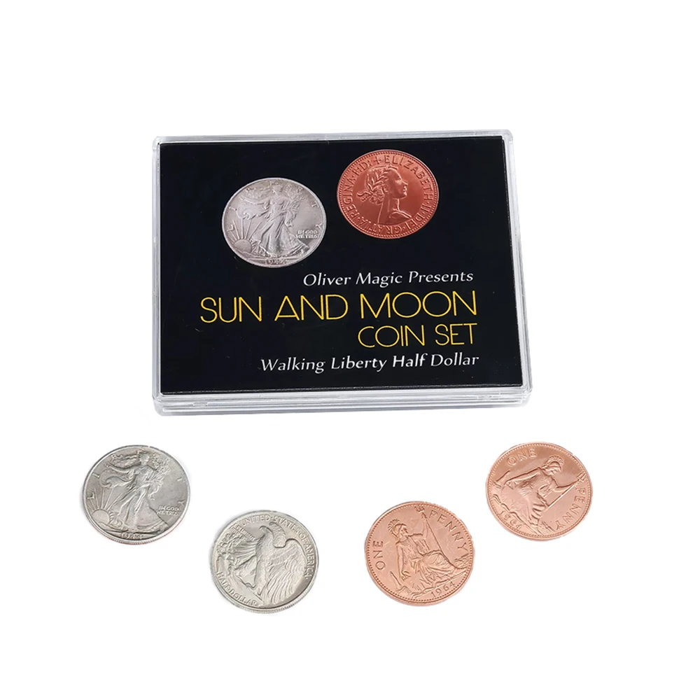 Sun and Moon Coin Set (Walking Liberty Half Dollar) by Oliver Magic Coin Magic Tricks Magia Magie Magicians Prop Gimmick