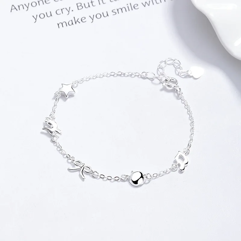 925 Sterling Silver Star Bow & Music Note Bracelet for Women Cute Lovely Wrist Jewelry Silver Accessories Perfect for Daily Wear