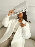 white Long Cardigan for women winter clothes Knitted fluffy long sleeve Cashmere sweater coat clotkorean style warm vintage - Image 4