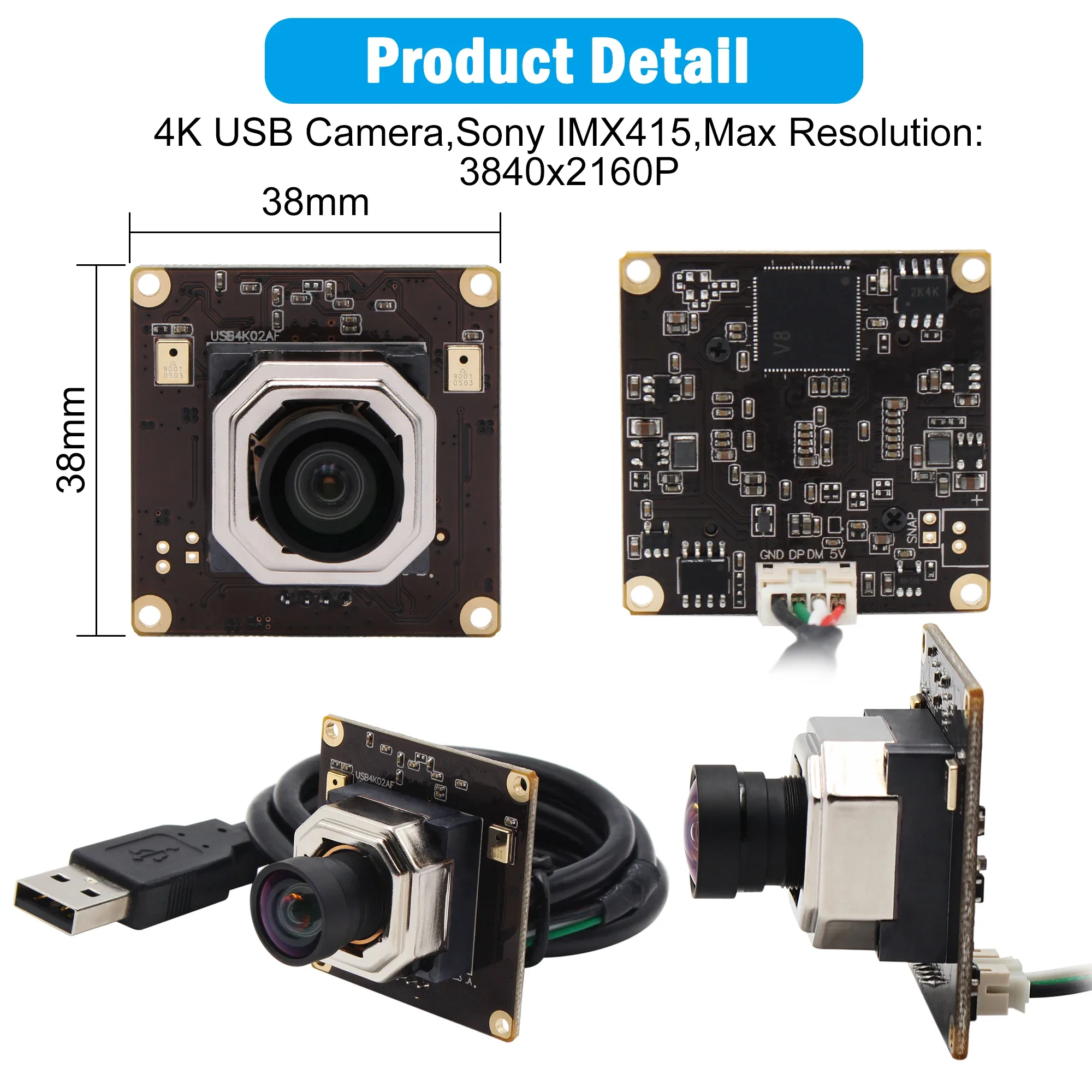 ELP 4K Ultra HD Mini PC Webcam 100° Wide Angle Autofocus IMX415 USB Camera Module with Dual Microphone for Android Linux Windows