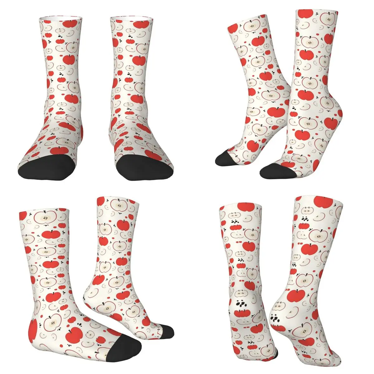 Cartoon Apple Pattern Socks Harajuku Super Soft Stockings All Season Long Socks for Man Woman Valentine's Day Gifts