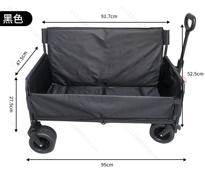 Folding Beach Wagon Cart Big Wheels Push-Pull Handle Drink Holders for Camping Garden Outdoor Cargo Carrier Bracket