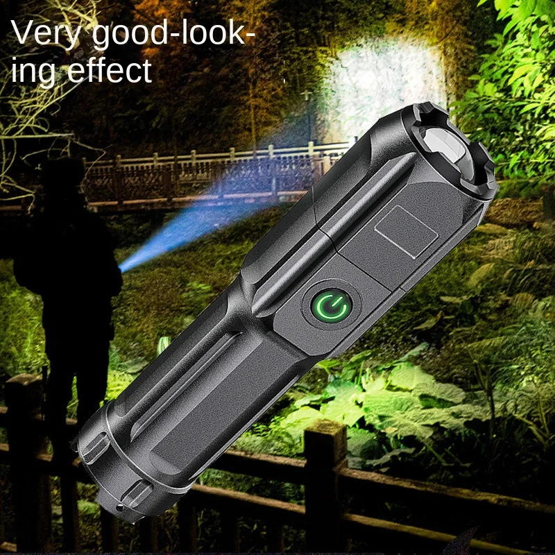 High Power LED Flashlight USB Rechargeable Torch Portable Zoomable Camping Light 3 Lighting Modes Use High Strength ABS Material