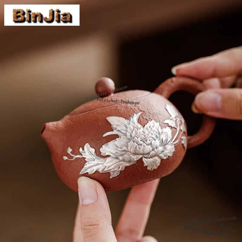 

150 мл фиолетовый глиняный красный грязевой позолоченный серебряный пион Xishi чайник креативный чайник для заварки чая чайник с коллекцией шариковых отверстий