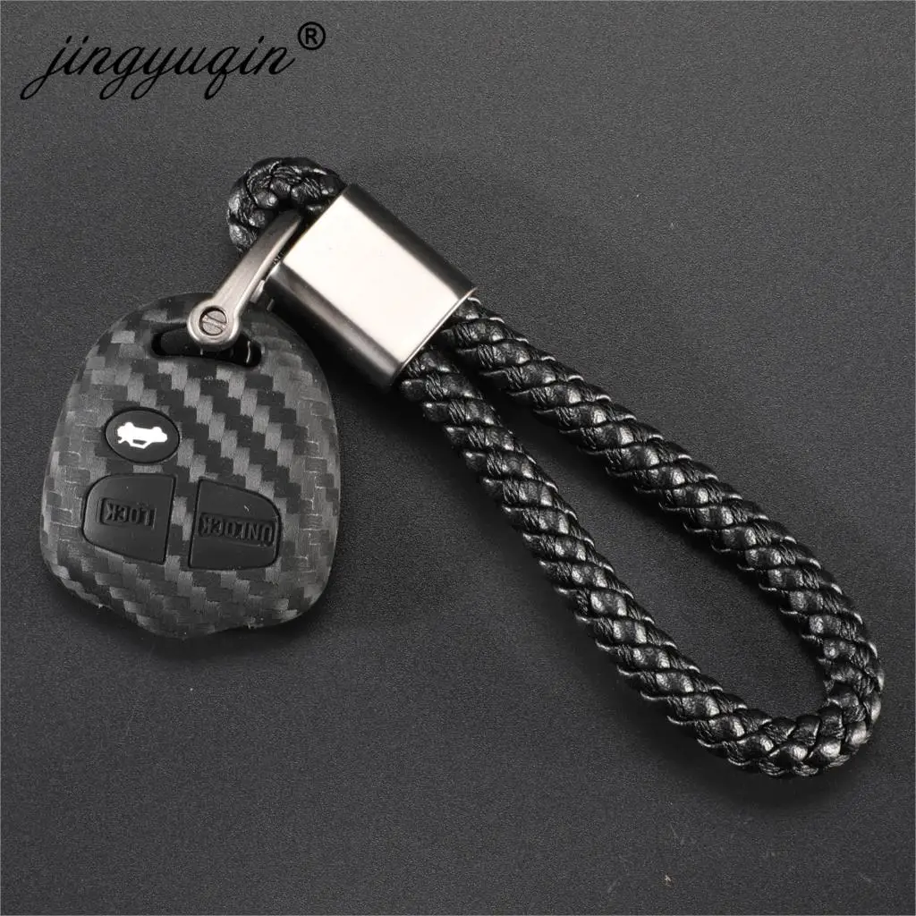 jingyuqin for Mitsubishi Outlander Colt Lancer Grandis Pajero Braid Keychain Car Carbon Silicone Key Case Cover Protect