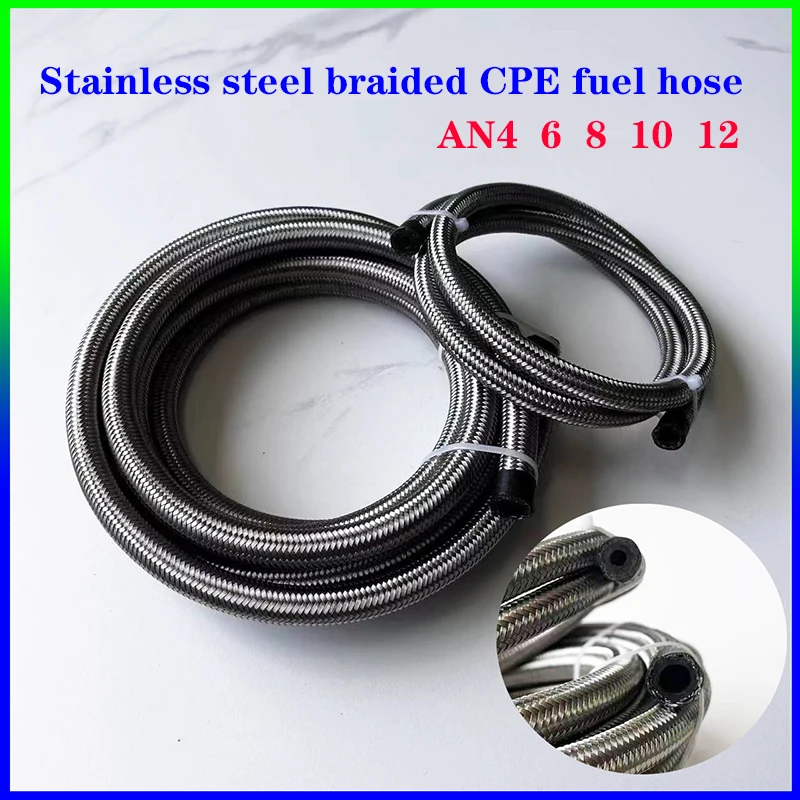 AN46810 12Universal Car Fuel Hose Oil Gas Line Stainless Steel Braided Inside CPE Rubber Pipeline Radiator Brake Hose Fuel Pipes