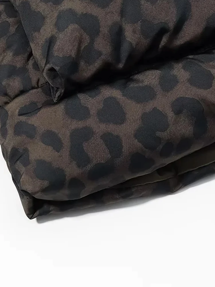 Feminino leopardo impressão para baixo algodão-acolchoado jaqueta parkas inverno quente casaco de algodão moda outwear com capuz feminino overwear