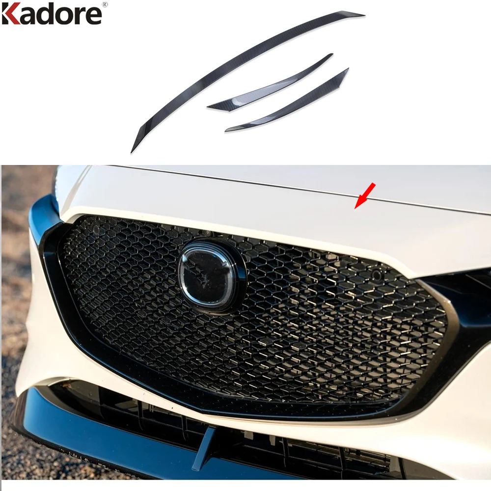 Front Hood Engine Cover Trim For Mazda 3 Mazda3 Axela BP 2019-2023 2024 2025 Carbon Car Head Grille Molding Strip Accessories