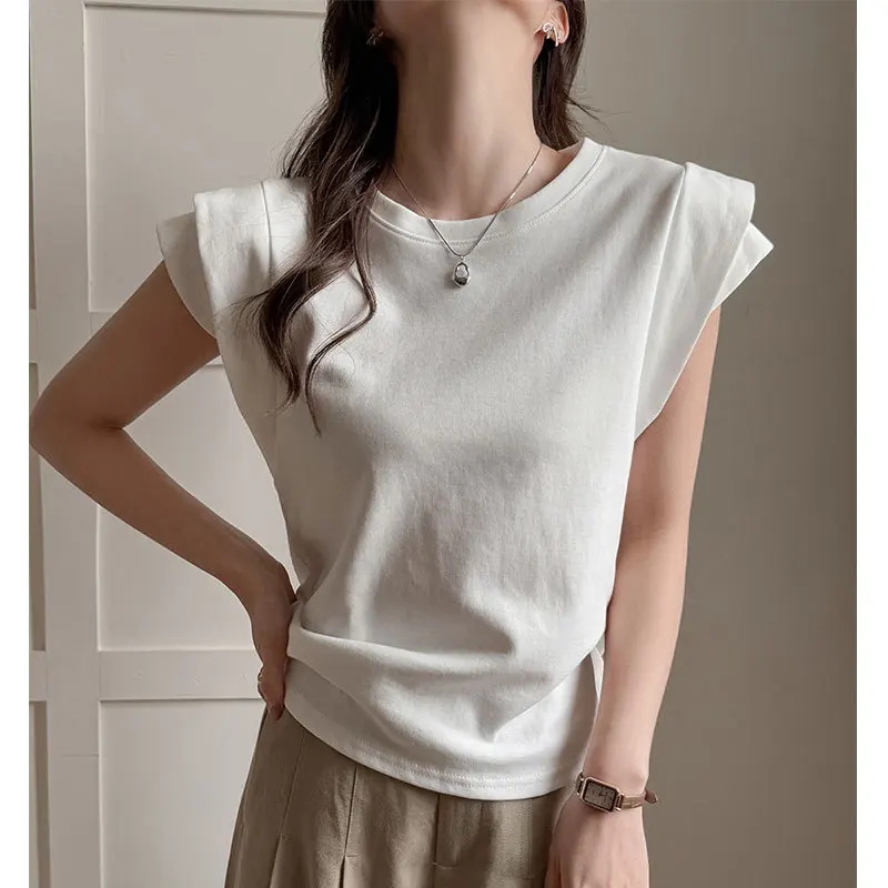 

New Short-sleeved T-shirt for Women in Spring and Summer Loose Slim Design Niche Korean Version Sleeveless Top