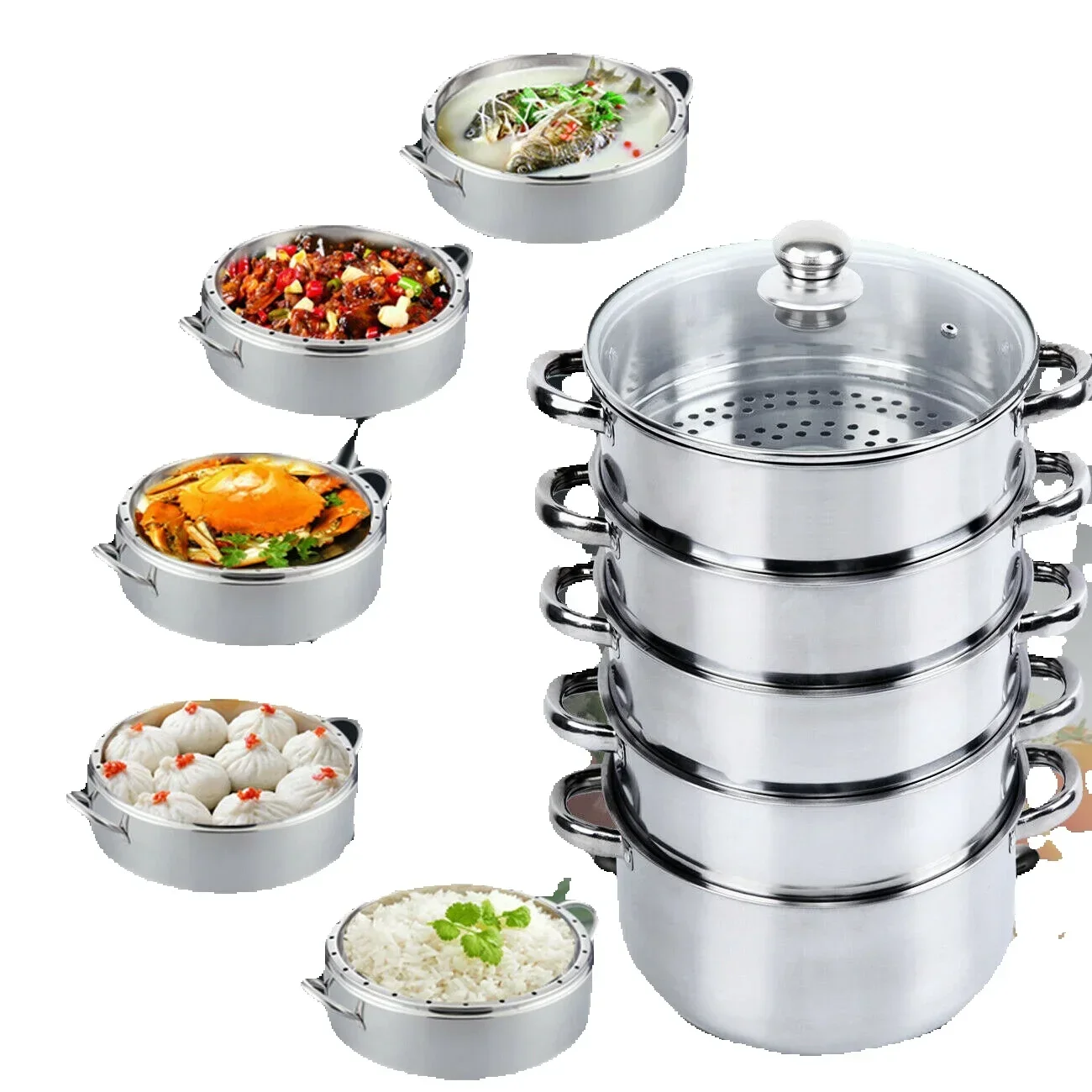 

Samger 5 Tier Food Steamer Pot Stainless Steel 30cm Soup Steam Pot Universal Cooking Pots for Induction Cooker Gas Stove steam