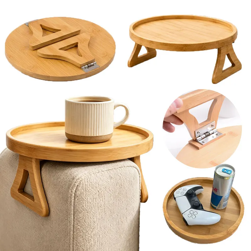 Plateau de canapé 1/2 pièce, plateau à clipser pour accoudoir de canapé, plateau de canapé en bois naturel, plateau pratique pour télécommande, café et collations