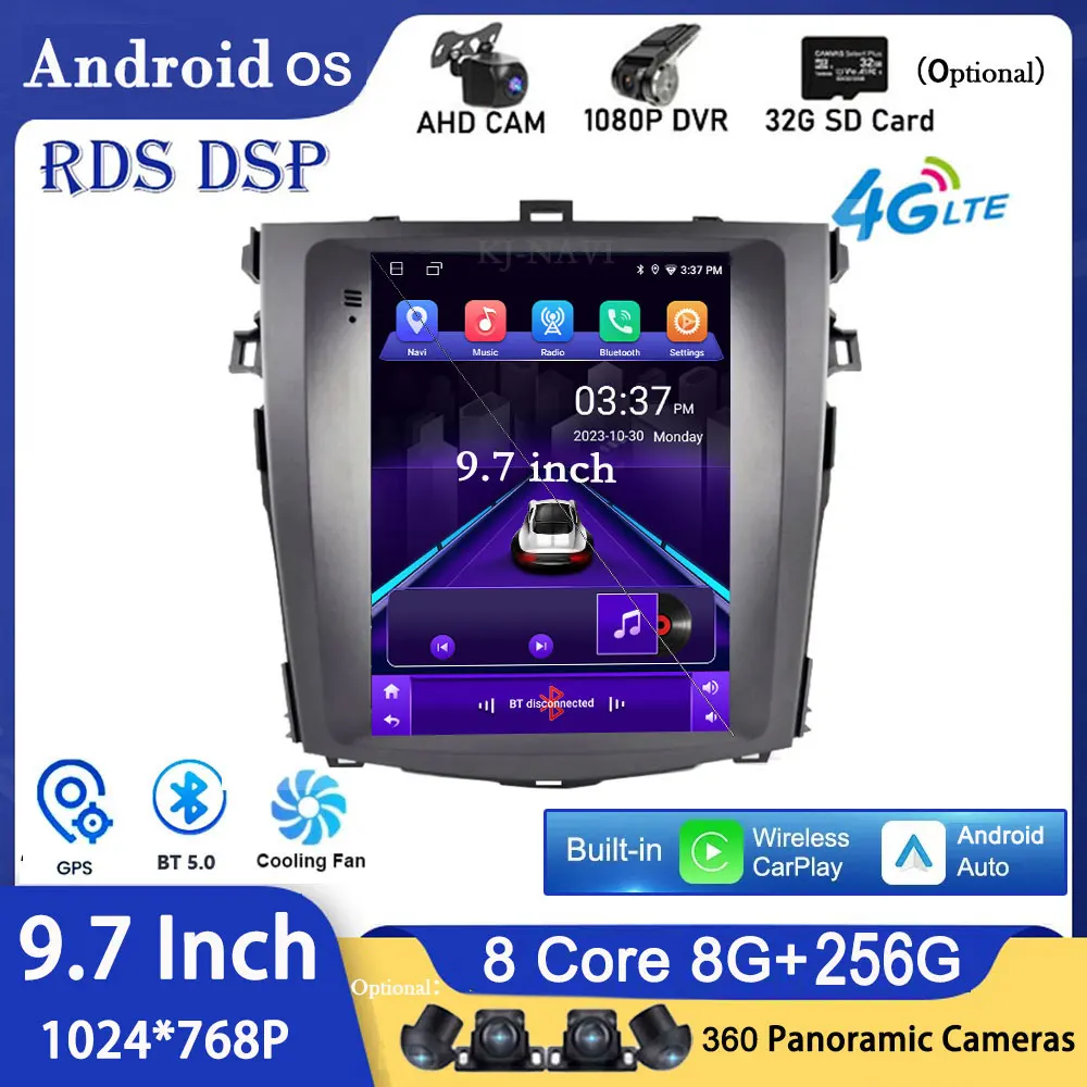 

IPS DSP 1024*768P для Toyota Corolla E140 E150 2007-2013 Android 14 4G + WIFI автомобильное Стерео GPS автомобильное радио мультимедийное видео CarPlay