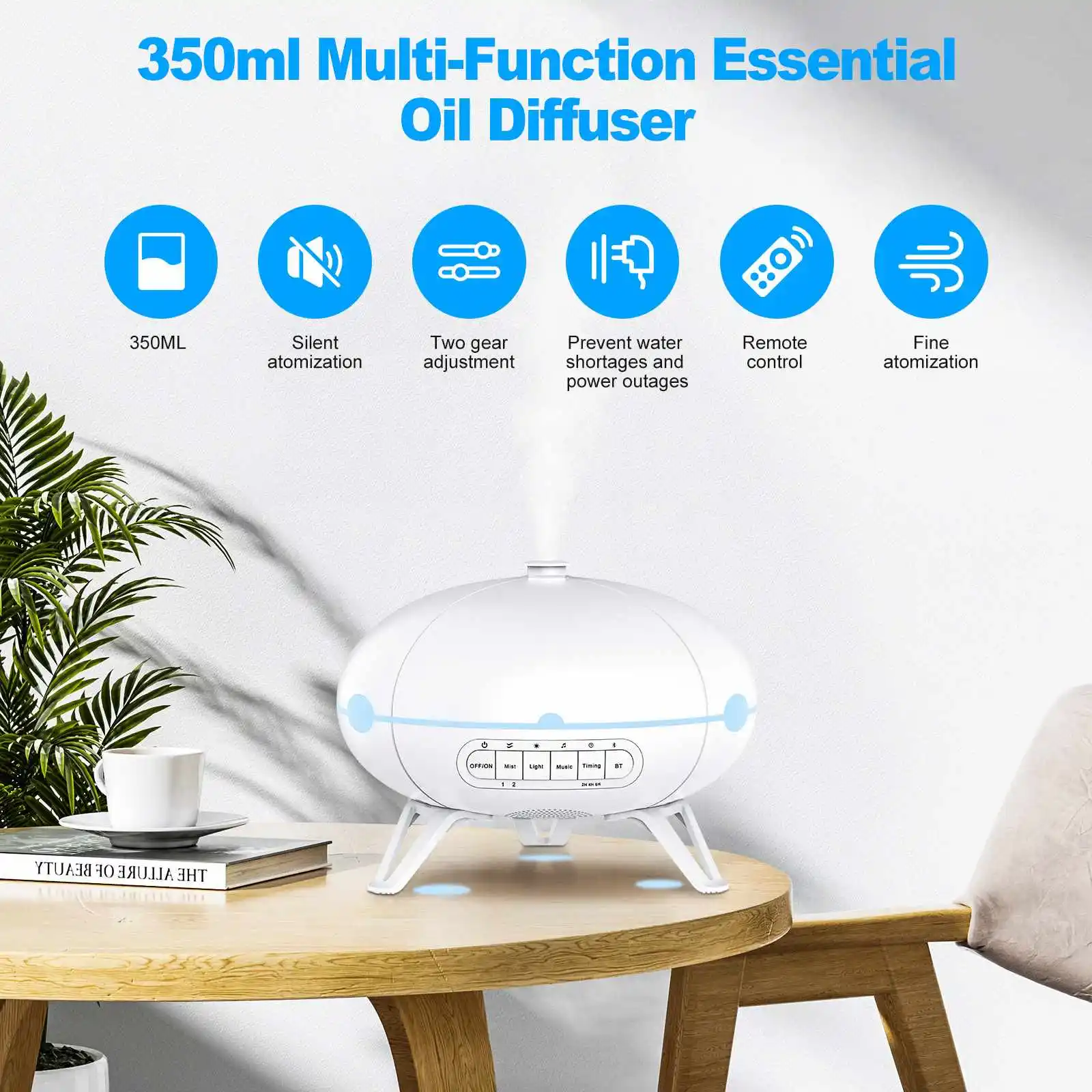 350Ml Wireless Control BT Speaker Aromatherapy Essential Oil Ultrasonic Air Humidifier With LED Night Lights