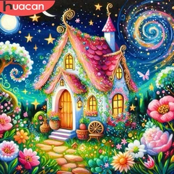 HUACAN Diamond Mosaic 5D House Full Square Round Flower Starry Sky Painting Rhinestones Complete Kit Bedroom Decoration
