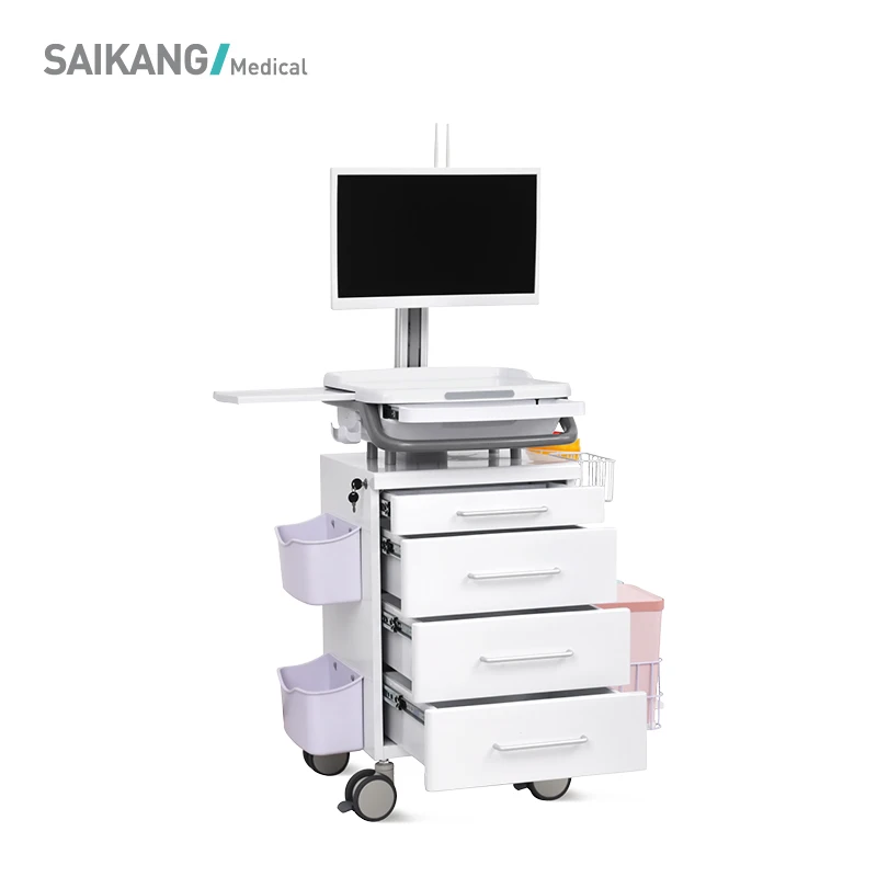 

SKR-R01 Professional 4 Drawers Hospital Workstation ICU Laptop Adjustable Computer Cart
