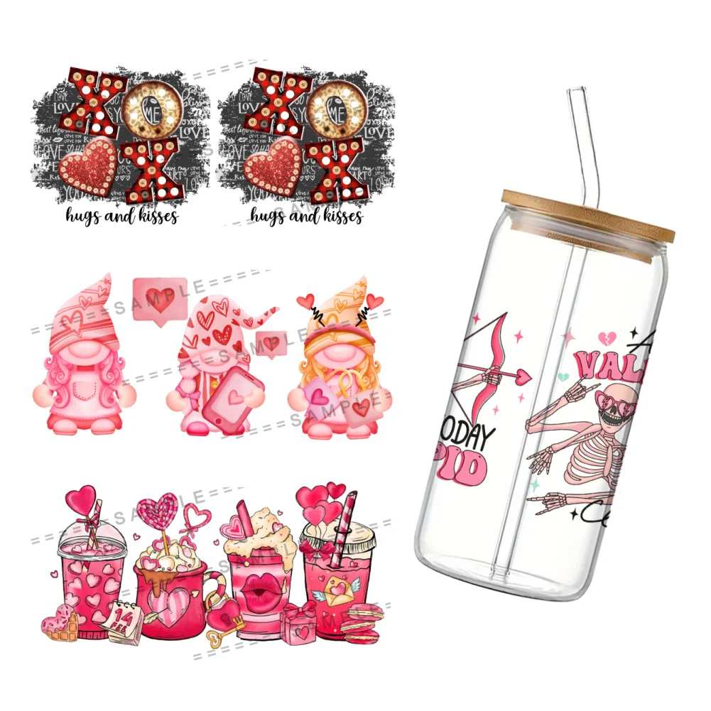 11x24cm Valentines Day Dwarf Love For Libbey 16oz Can Glass 3D Waterproof UV DTF Coffee Can Wrap Libbey Glass Wrap