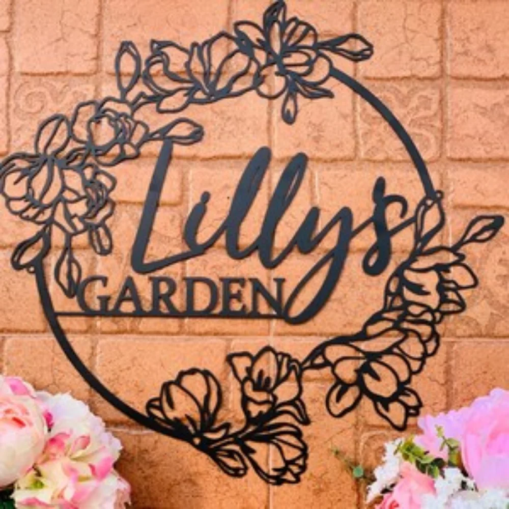 Unique Personalized Flower  Sign Custom Metal Wall Art Gardener Gift Decorative Outdoor Plaque Moms  Charm