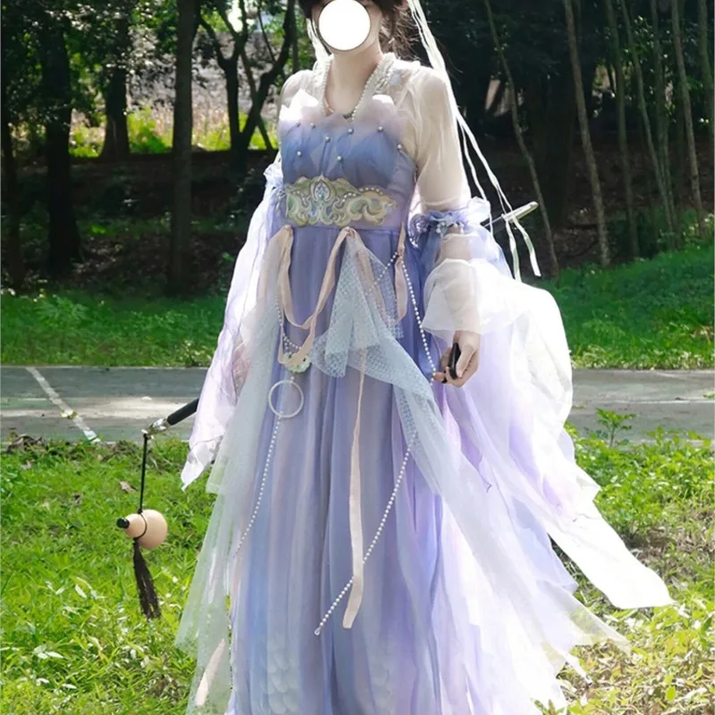 Bordado manga grande ru azul roxo fada Hanfu novo estilo