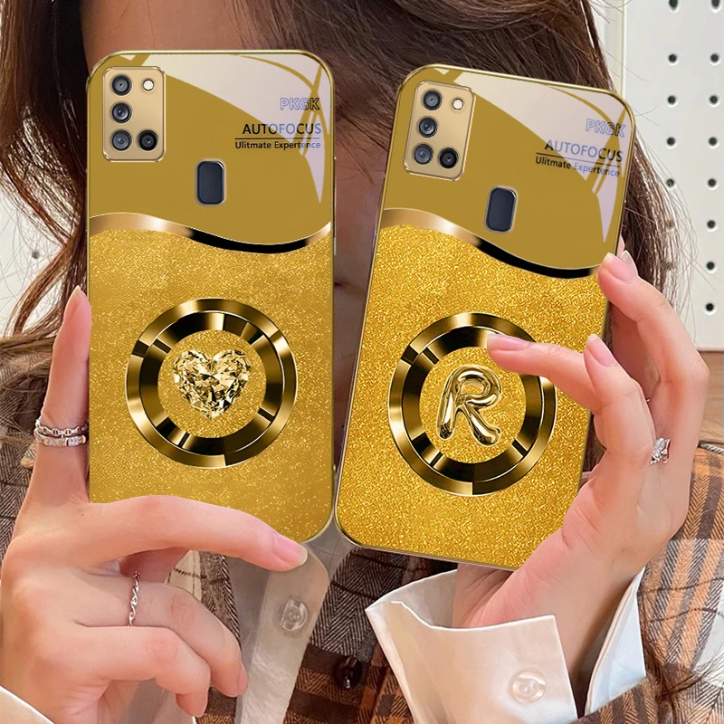 خاتم ذهبي رائع لهاتف سامسونج A 31 32 A33 A34 35 14 A15 13 16 25 26 50 52 53 54 55 56 70 71 72 73 حافظة هاتف زجاجية ذهبية