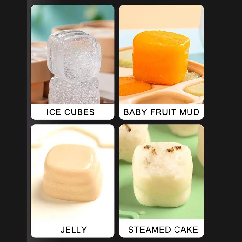 6/12 Grid Ice Cube Mold Silicone Ice Cube Tray Square Tray Mould Easy Release Baby Fruit Mud Jelly Food Storage Case