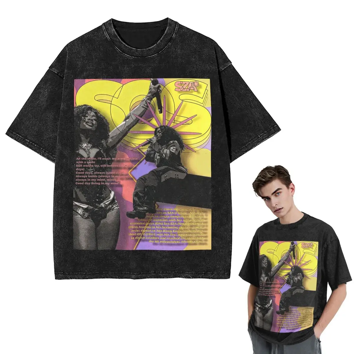 

Streetwear T-Shirts SZA Song Singer Washed T Shirt Short Sleeve Hip Hop T-Shirt Tops Tees for Men Women