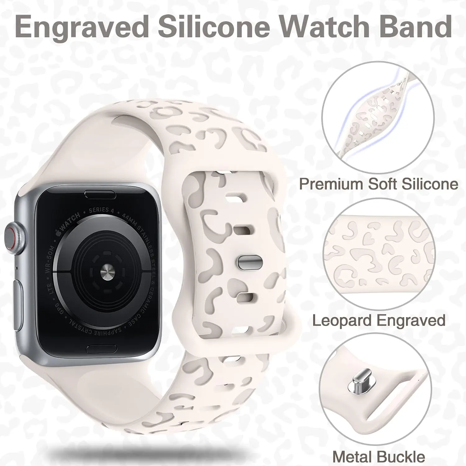 Leopard Printed Silicone Band For Apple Watch Ultra 2 49mm 46 42 41 45 38 40 44mm Engraved Strap For iWatch 12 11 10 9 8 7 6 5