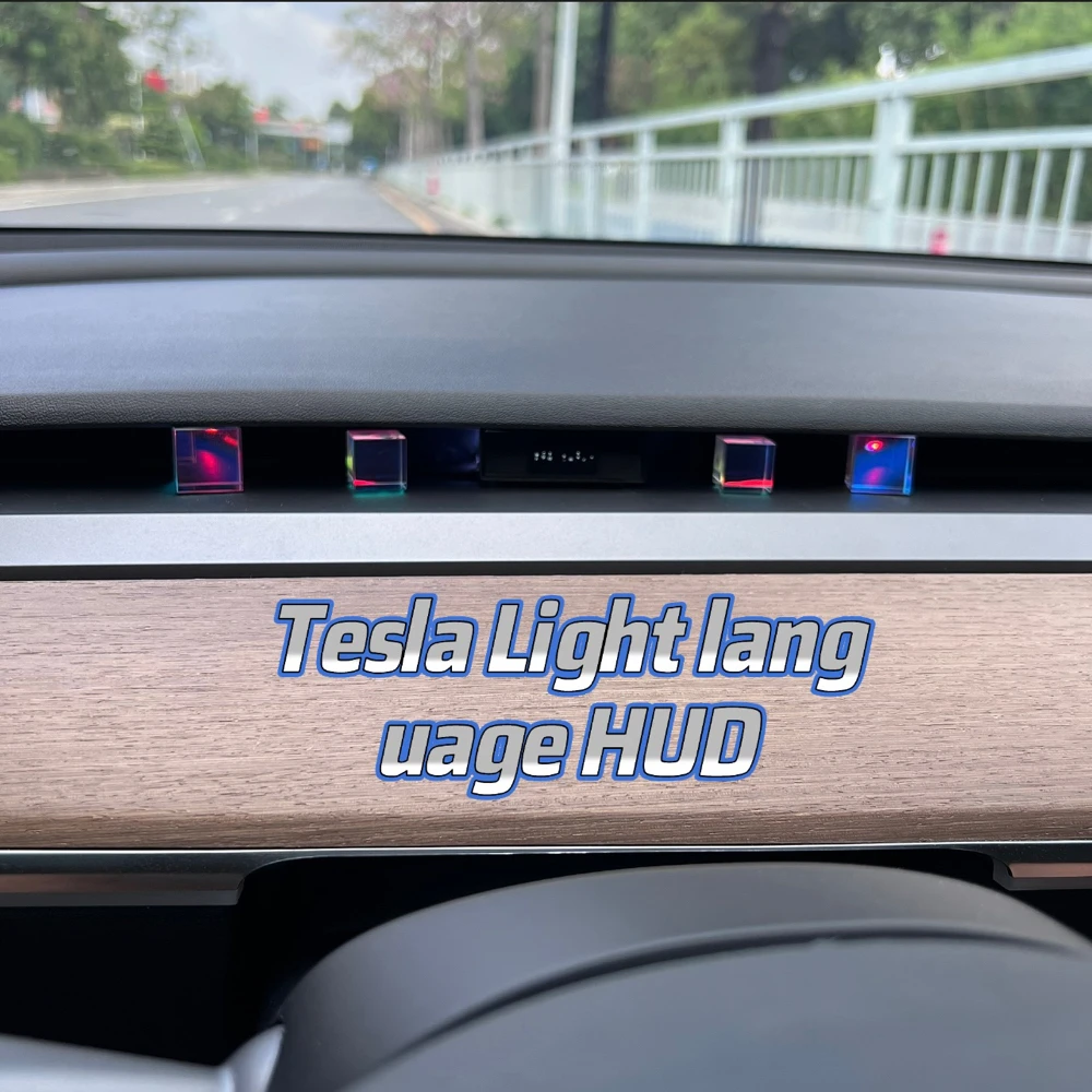 Herrfuks For Tesla Dynamic HUD Model 3/Y 2019-2022 Embedded GPS Smart Speedometer OLED Head-Up Display Atmosphere Light Display