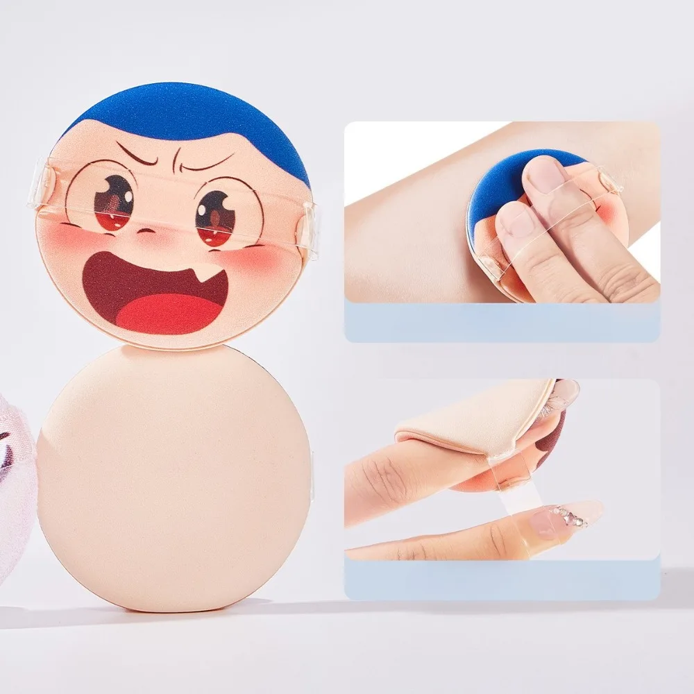 만화 캐릭터 화난 표정 화장 퍼프 벨벳 파우더 퍼프 플로킹 페이스 메이크업 스펀지 세척 가능 가벼운 메이크업 도구