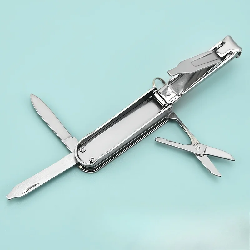 Multifunctional Stainless Steel Nail Clippers Six Functions Nail Files Bottle Opener and Small Scissor Portable Tools Manicure