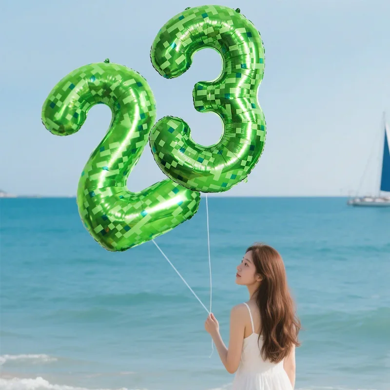 40 بوصة العملاق الأخضر بكسل شبكة مينر تحت عنوان الرقمية الألومنيوم احباط بالونات 0-9 يمكن استخدامها لحفلات أعياد الميلاد والذكرى السنوية #2