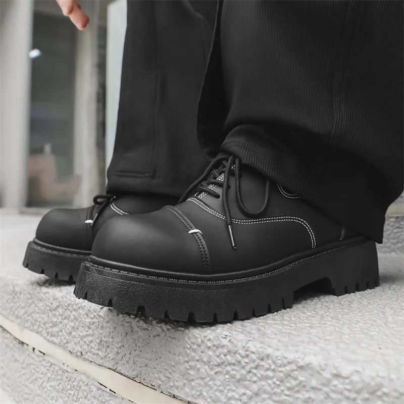 Leather Men 2024 New Season All Match Niche Design Trend Business British Black Handsome All Match Big Head Leather Men\'s Shoes