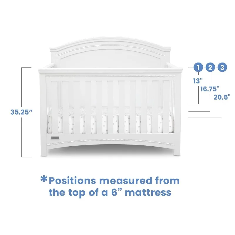 子供用のコンバーチブルベビーベッド,デルタのシモンズの形をした新生児用ベッド,エマ,ゴールド認定,ホワイト,4 in 1